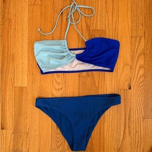 Two tone royal blue and light blue bikini set